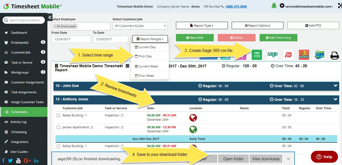 Sage Timesheets with Timesheet Mobile's geofence enabled time clock